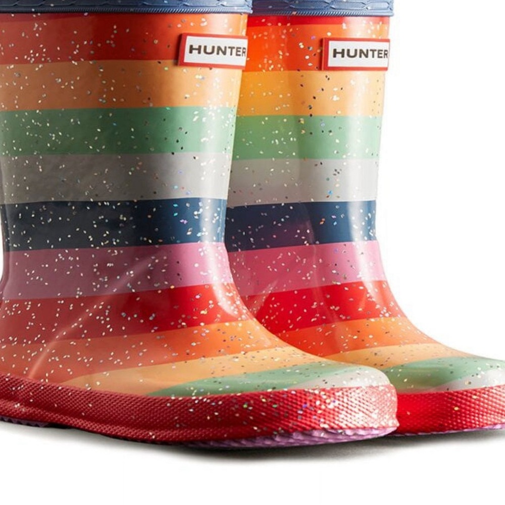 Hunter classic glitter rainbow rain boots sz 8